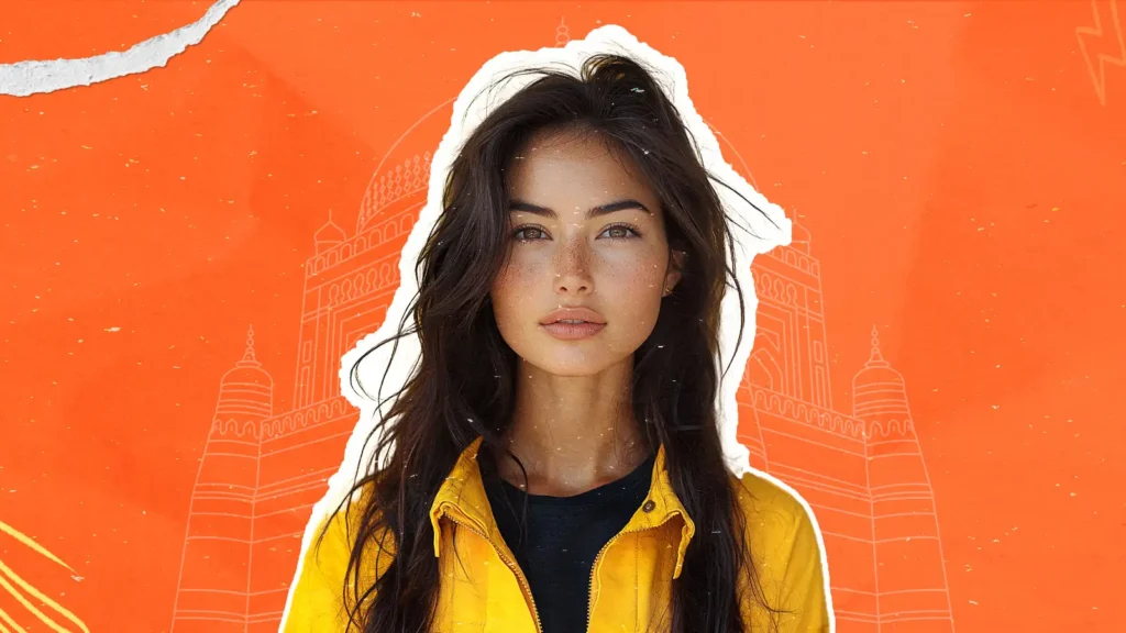 A female influencer in yellow jacket symbolizing influencer marketing compliance and brand protection with heritage architecture in the background