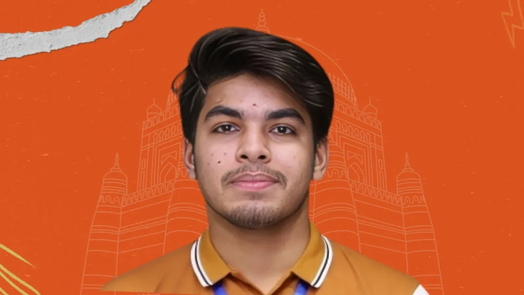 Mujhe male profile with heritage Multan background in orange theme