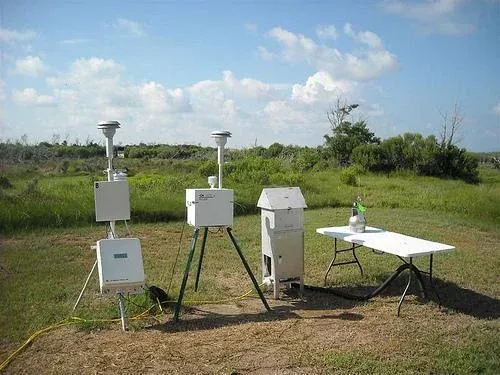 Air quality monitoring station setup for tracking pollution levels in open fields