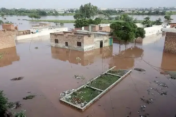 Flood in Sindh on September 2-3 showing submerged houses and high water levels