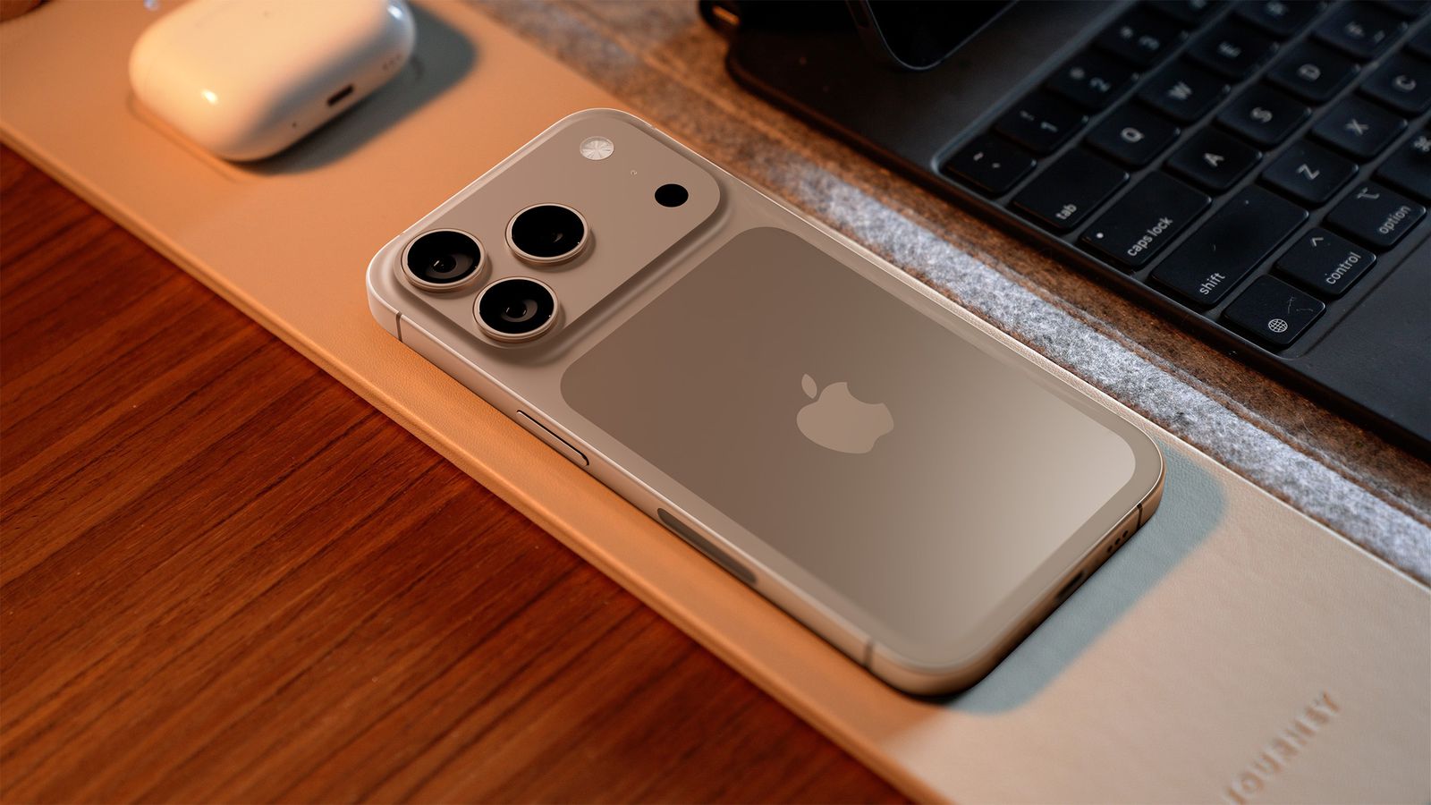 Apple iPhone 17 placed on a desk, showcasing its sleek design as the thinnest iPhone ever launched in the iPhone 17 Series.
