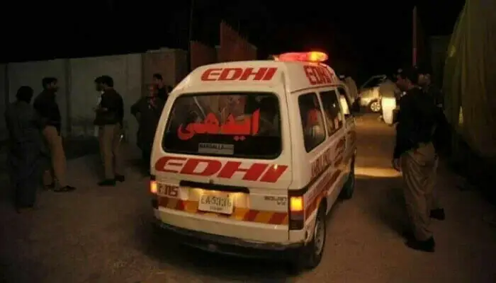 Edhi ambulance at night after tragic Landhi Chowrangi accident