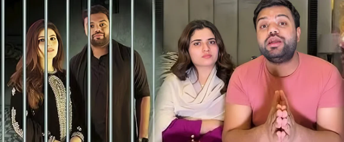 Influencers behind bars in a dramatic image with a focus on their expressions