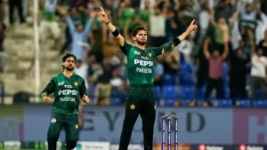 Pakistan cricket players celebrate a wicket during Asia Cup 2025 match