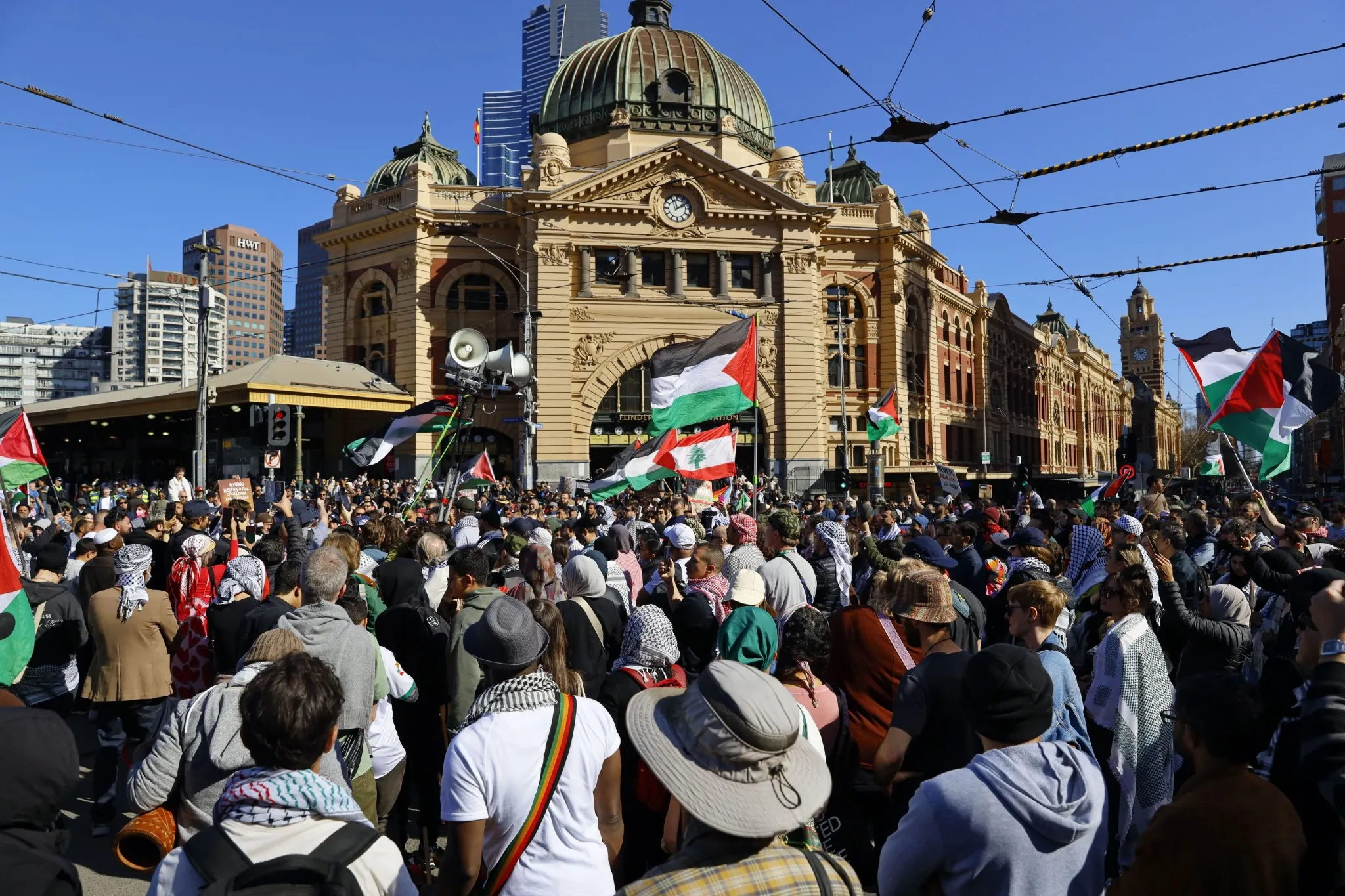 Protesters in Australia wave Palestinian flags after UK and Australia formally recognised Palestine as a state.