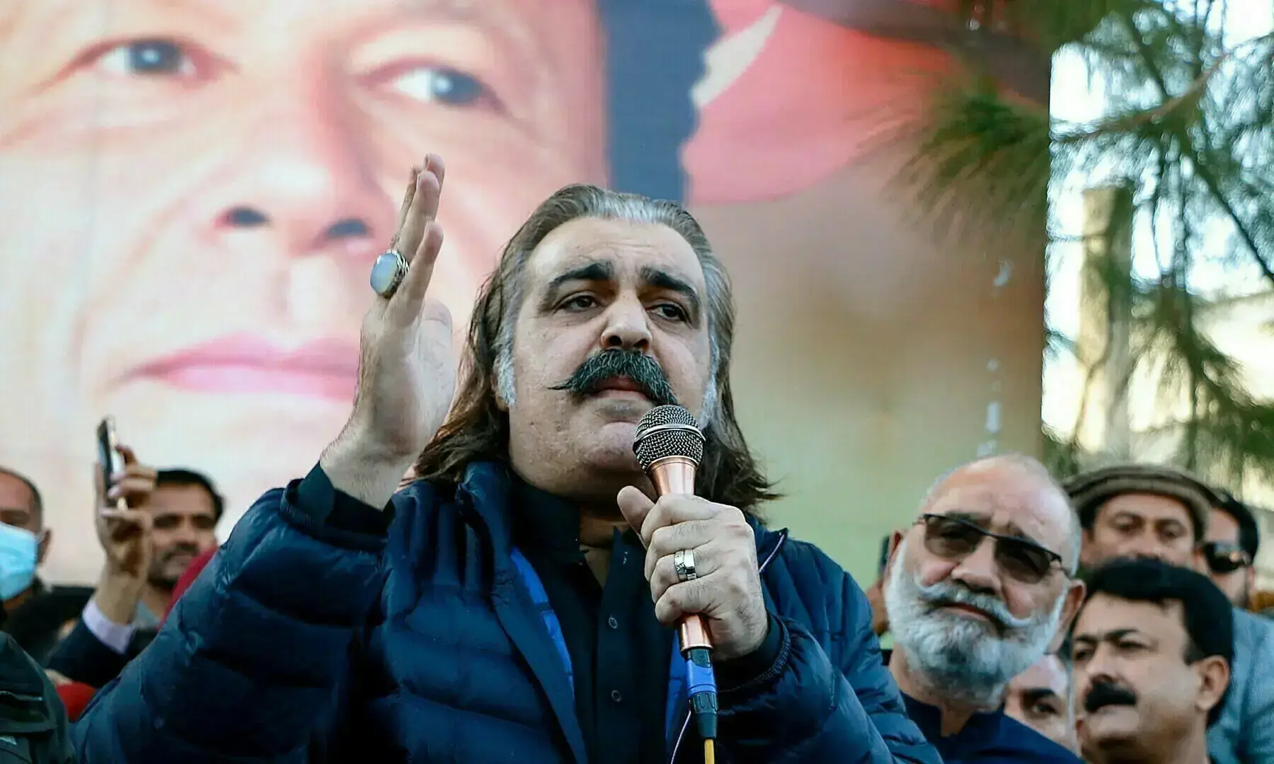 KP Chief Minister Ali Amin Gandapur addressing supporters during a farewell event, symbolizing his departure and leadership legacy in Khyber Pakhtunkhwa