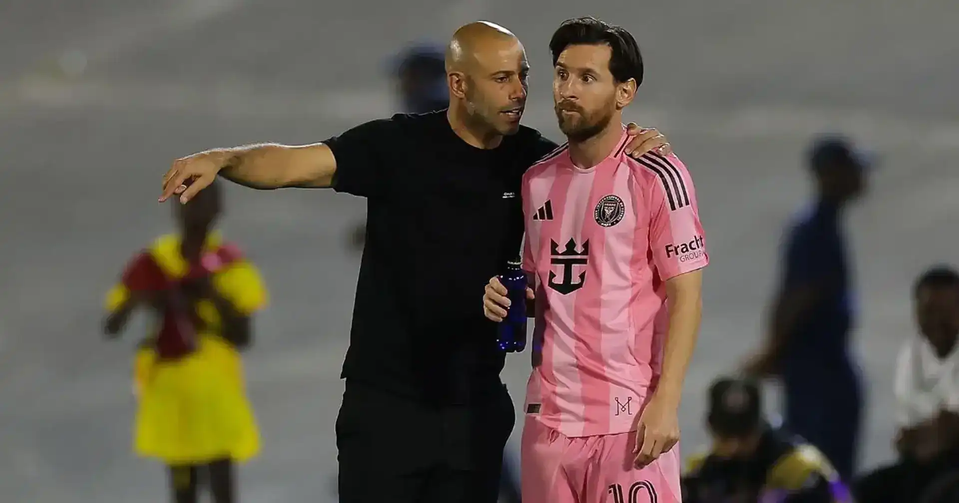 Inter Miami coach Javier Mascherano talking to Lionel Messi during a match amid rumours of a rift between them.