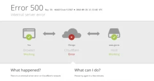 Cloudflare Error 500 page displayed with internal server issue message