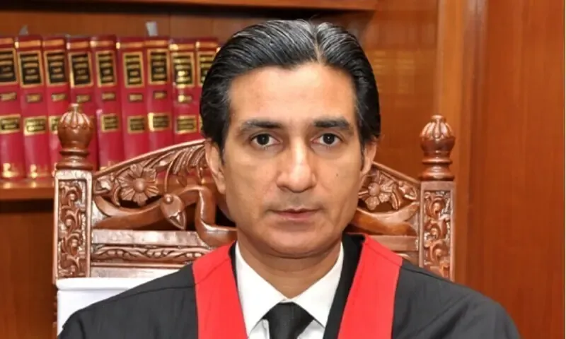 Justice Shams Mehmood Mirza seated in his chamber after announcing his resignation following the 27th Constitutional Amendment.