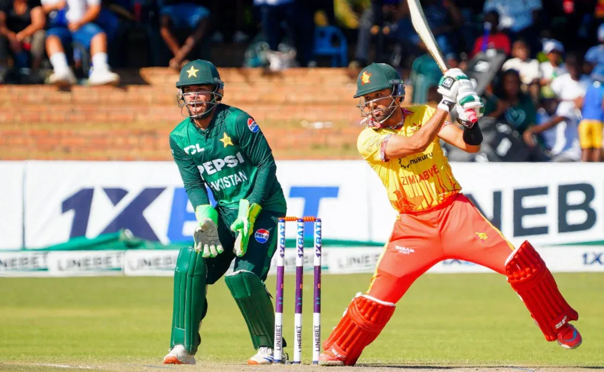 Pakistan wicketkeeper and Zimbabwe batter in action during a T20 match, representing Pakistan Zimbabwe Win