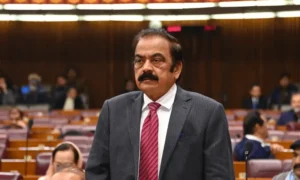 Rana Sanaullah standing in Parliament, announcing the 28th Amendment will be presented soon.
