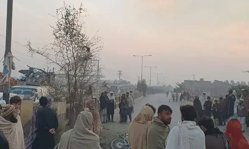 Scene after a failed terrorist attempt to blow up a bridge in Bannu, following the premature detonation of an IED