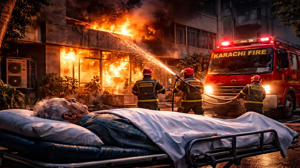Karachi fire incident kills elderly man as firefighters battle blaze at clinic