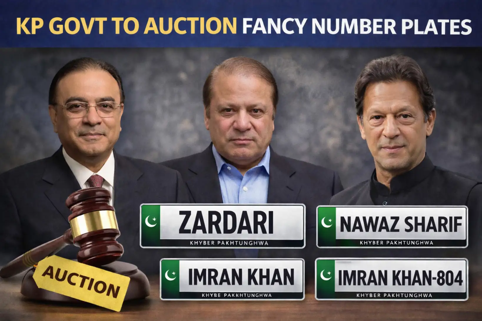 KP government plans auction of fancy number plates featuring names Zardari, Nawaz Sharif and Imran Khan in Khyber Pakhtunkhwa