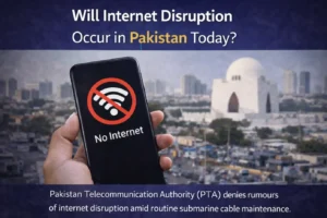 Mobile phone showing no internet sign in Karachi as Pakistan Telecommunication Authority denies rumours of internet disruption due to submarine cable maintenance