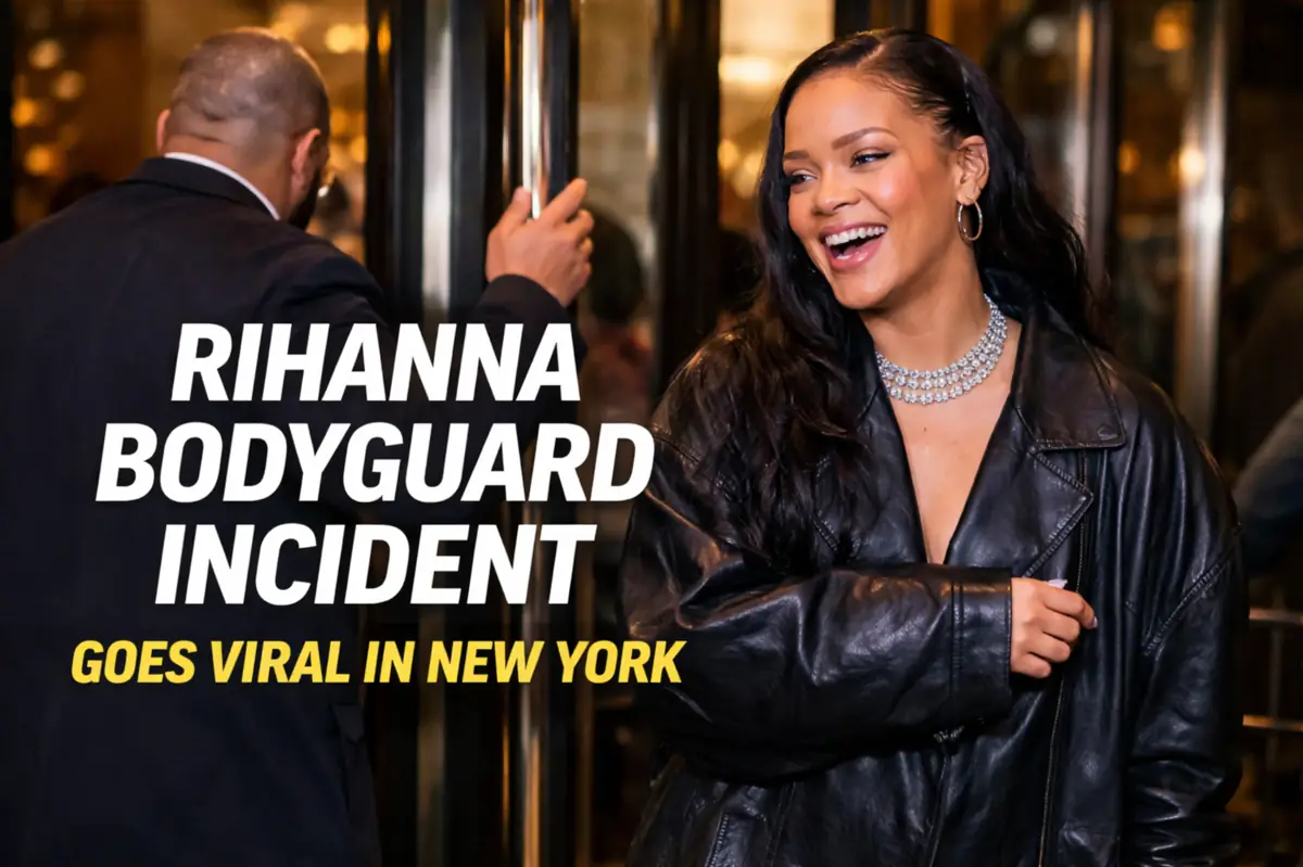 Singer Rihanna smiles as a bodyguard incident goes viral in New York, drawing widespread attention on social media