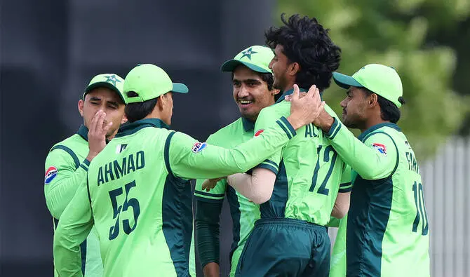 Pakistan Under-19 players celebrating Sameer Minhas Under-19 Century after a record-breaking innings