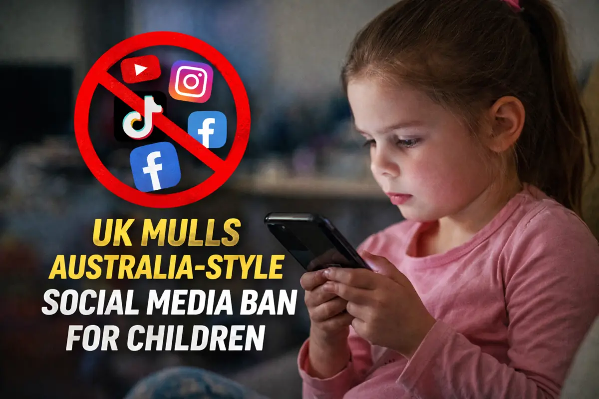 UK plans Australia-style social media ban for children as a young girl uses a smartphone with social media apps restricted