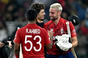 England vs New Zealand players celebrate during ICC T20 World Cup 2026 Super Eights match