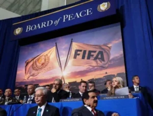 Officials attend signing ceremony during FIFA Gaza Partnership event organized by the Board of Peace