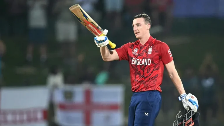 Harry Brook celebrating his century during T20 World Cup match against Pakistan