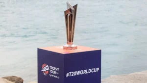 ICC T20 World Cup trophy displayed ahead of announcement of commentators for 2026 tournament