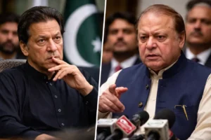 Imran Khan and Nawaz Sharif during political discussion highlighting Imran Khan release debate