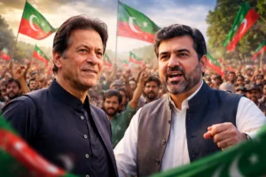 Imran Khan addressing supporters during Imran Khan Release movement rally in Peshawar