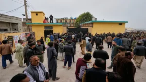 Security forces and civilians gather outside mosque after Islamabad suicide blast during Friday prayers