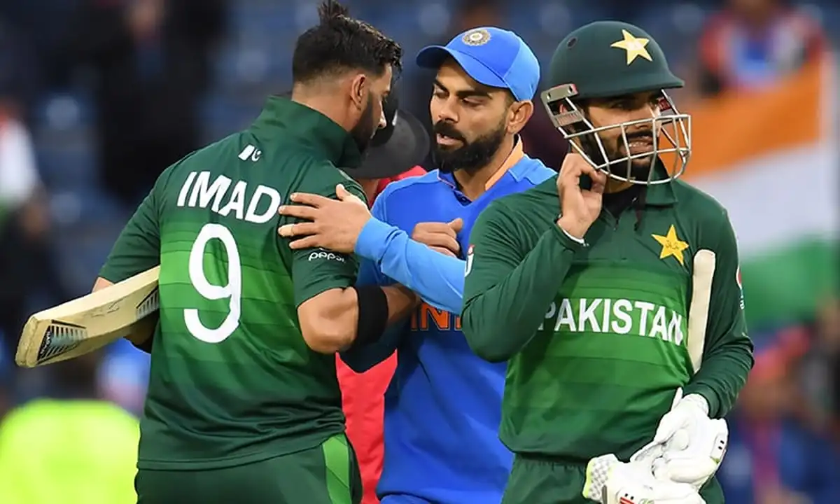 Pakistan and India cricket players during a match amid reports of a possible boycott in the T20 World Cup 2026
