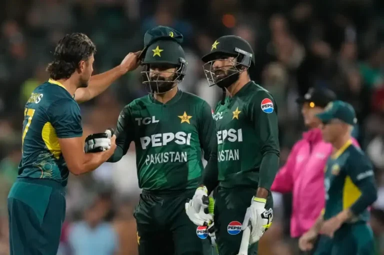 Pakistan cricket players celebrate after completing a T20I series sweep with a big win over Australia