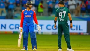 Pakistan bowler facing India batsman during Pakistan vs India T20 World Cup cricket match