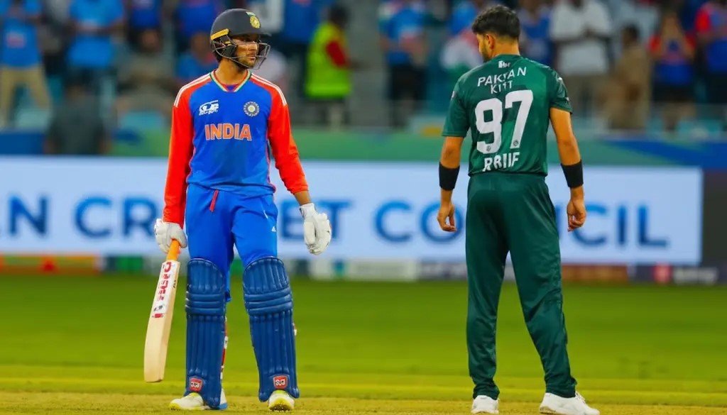 Pakistan bowler facing India batsman during Pakistan vs India T20 World Cup cricket match