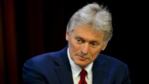 Dmitry Peskov speaking during press briefing about Secret Nuclear Tests allegations in Moscow