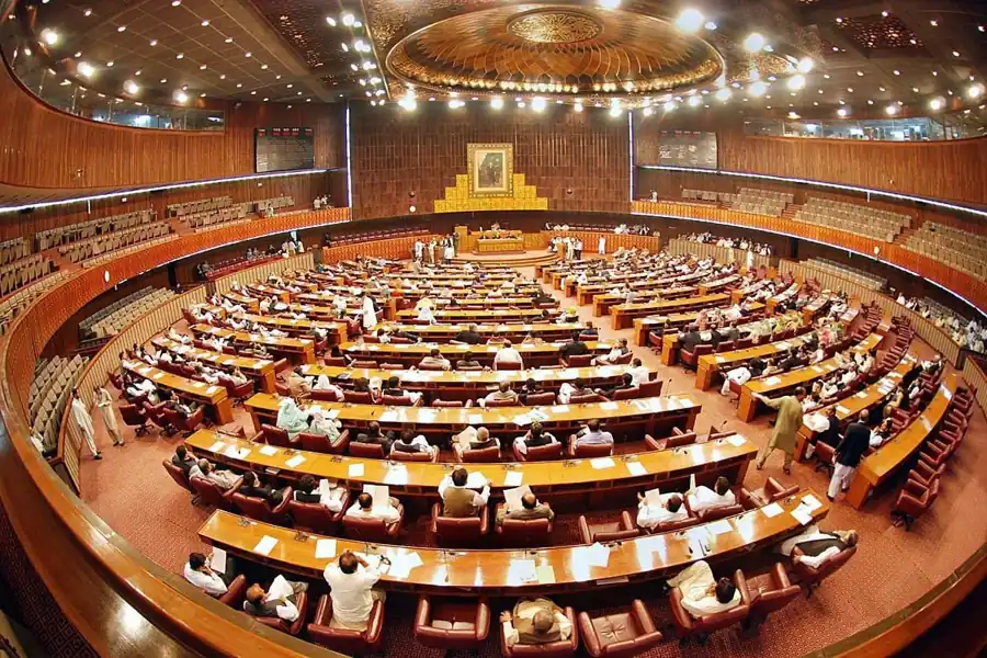 Interior view of Senate of Pakistan during session highlighting Senate broadcast suspension