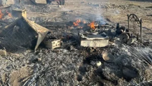 Burned house debris after Turbat firing incident in Buleda area of Balochistan