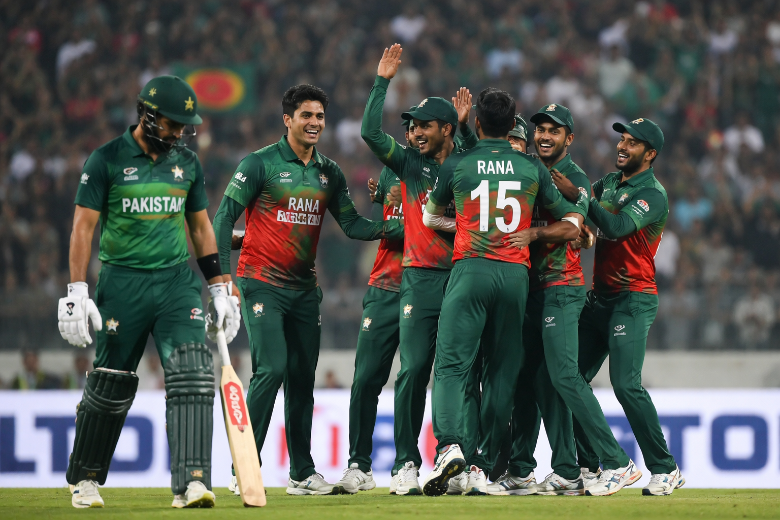 Bangladesh players celebrating a wicket against Pakistan during Pakistan vs Bangladesh ODI match