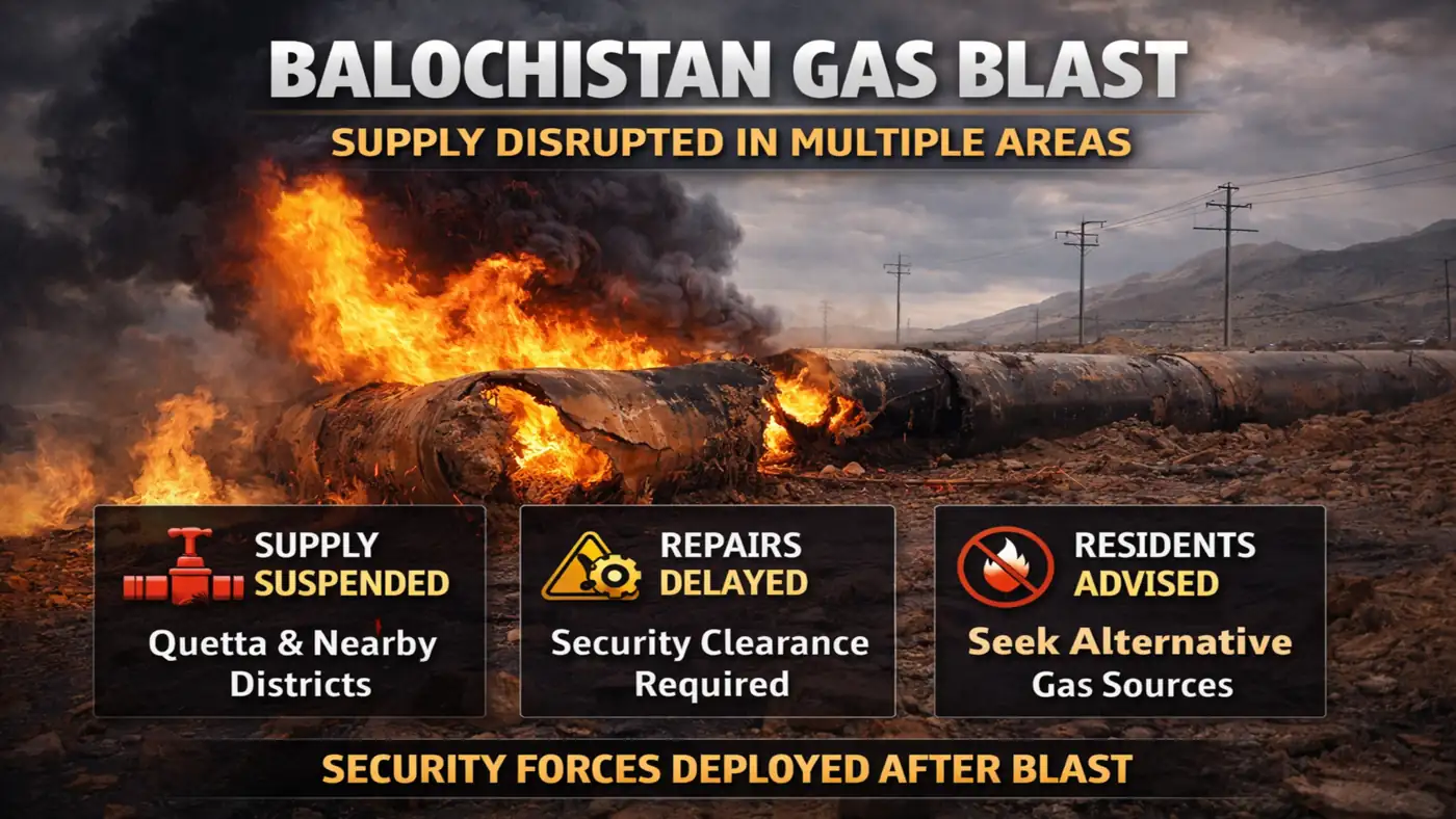 Gas pipeline explosion in Balochistan causes fire and supply disruption affecting Quetta and nearby districts