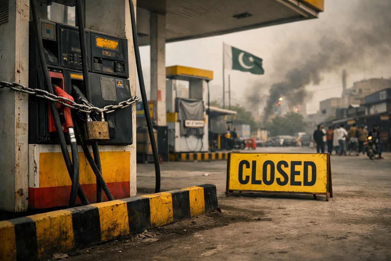 Closed petrol pump in Pakistan during strike, symbolizing nationwide shutdown warning by APPPOA
