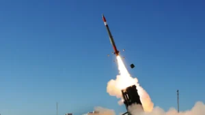 Missile interceptors launched from air defense system during ballistic missile interception