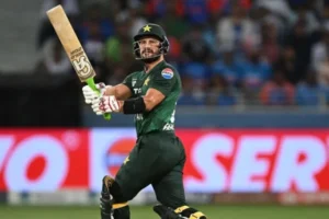 Pakistan cricketer Sahibzada Farhan playing a shot during a T20 match after being named in the T20 World Cup squad