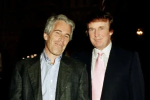 Donald Trump and Jeffrey Epstein together in a photo linked to Trump Epstein documents investigation
