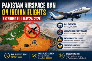 Pakistan airspace ban infographic showing Indian flights restriction and aviation losses map