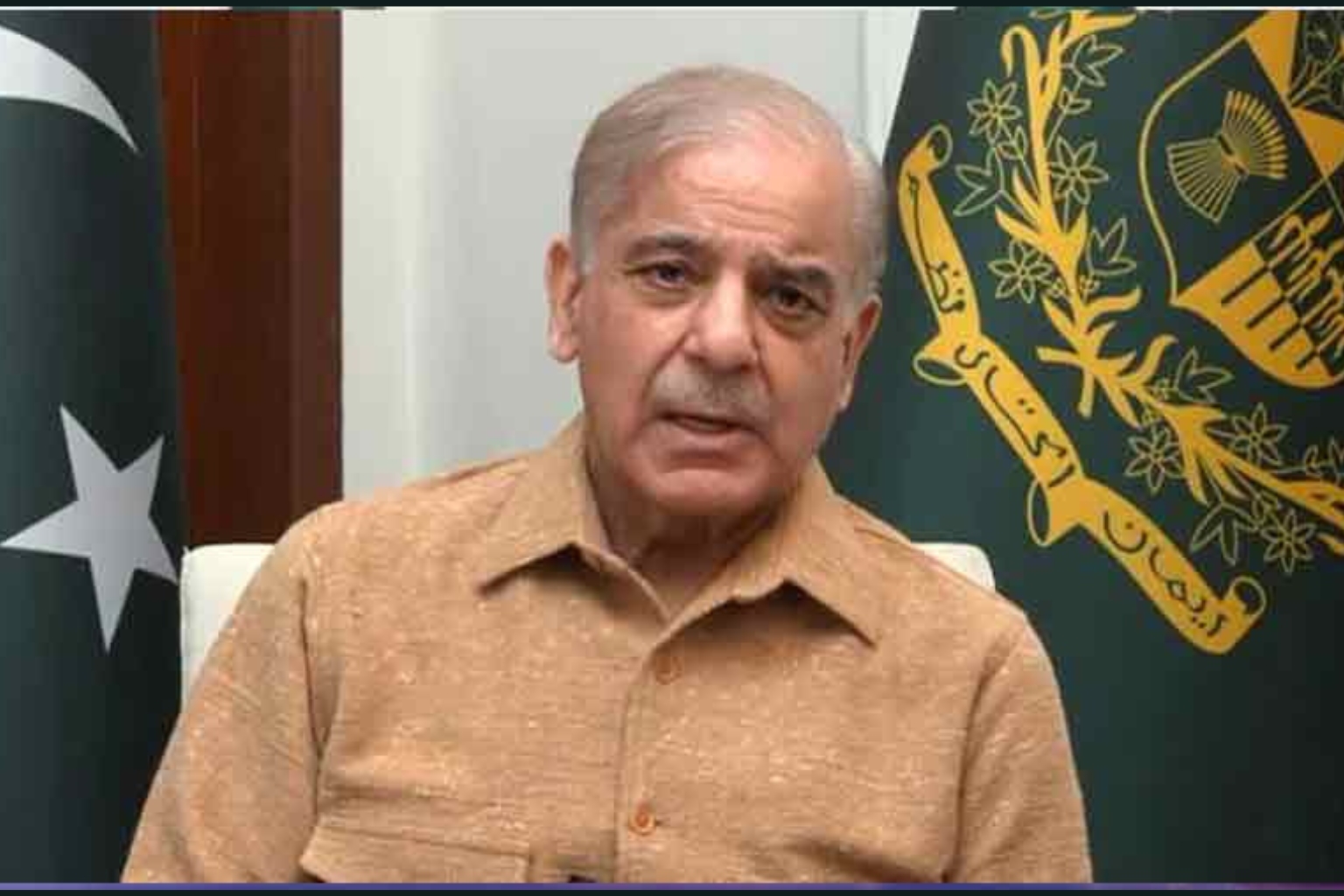 Prime Minister Shehbaz Sharif addressing the nation with a graphic overlay showing the Fuel Price Cut of Rs12 for petrol and Rs135 for diesel.