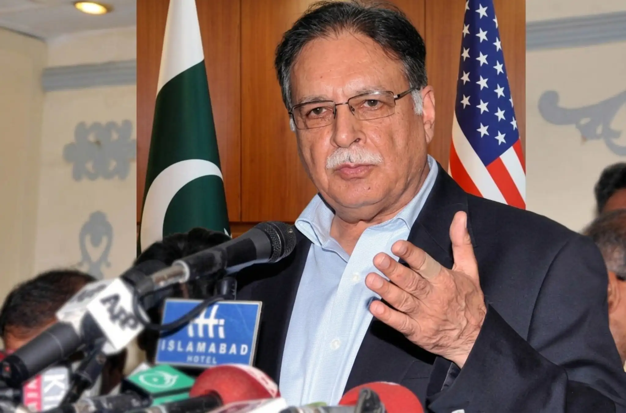 Pervaiz Rasheed speaking at press conference discussing Asim Munir merit based appointment and leadership role