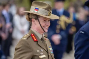 A smiling Lieutenant General Susan Coyle in a formal Australian Army uniform, representing her appointment as the first female Australia Army Chief.