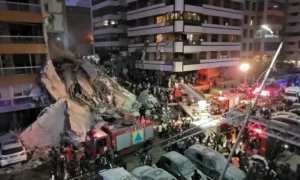 Rescue teams working at damaged buildings after Israel Lebanon strikes causing destruction and casualties in Beirut