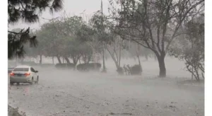 Heavy rain and flooding on road during Pakistan weather thunderstorm conditions
