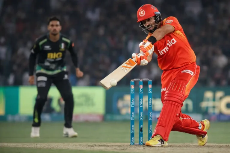 PSL 11 match Sameer Minhas playing powerful shot for Islamabad United against RawalPindiz