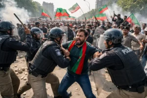 PTI protest Karachi workers clash with police in Red Zone during violent demonstration